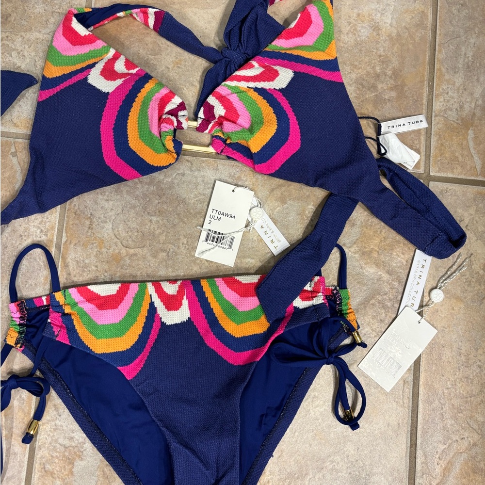 Trina Turk Navy and Multicolor Bikini Set
